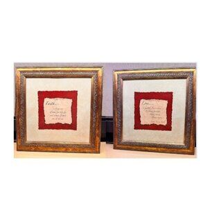 Set of 2 "Faith" and "Love" Framed Matted Wall Art Prints ~15-5/8" sq each